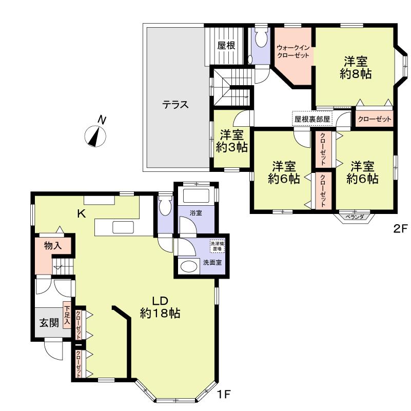 Floor plan. 44,800,000 yen, 4LDK + S (storeroom), Land area 149.29 sq m , Building area 128.87 sq m
