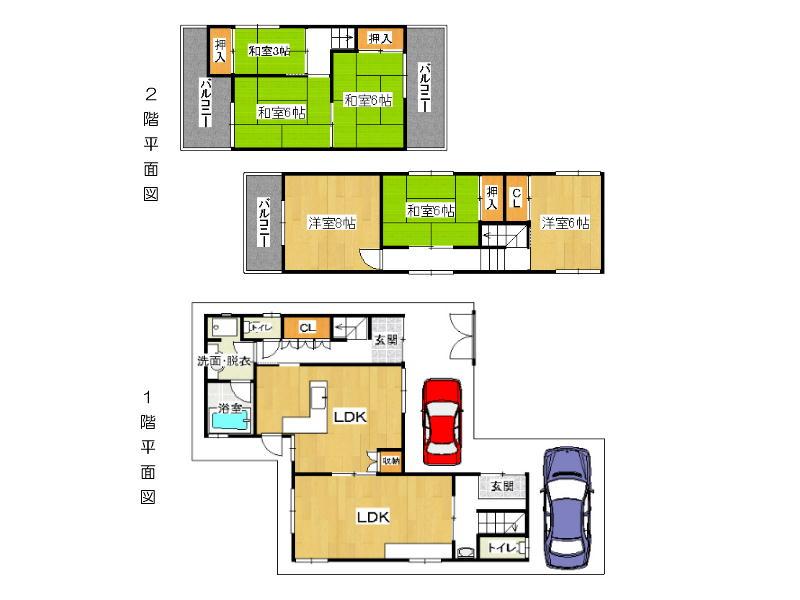 Floor plan. 24,800,000 yen, 6LLDDKK, Land area 135.87 sq m , Building area 136.47 sq m