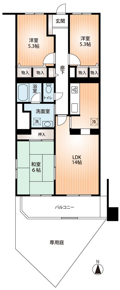 Floor plan. 3LDK, Price 13.8 million yen, Footprint 73.2 sq m , Balcony area 8.11 sq m