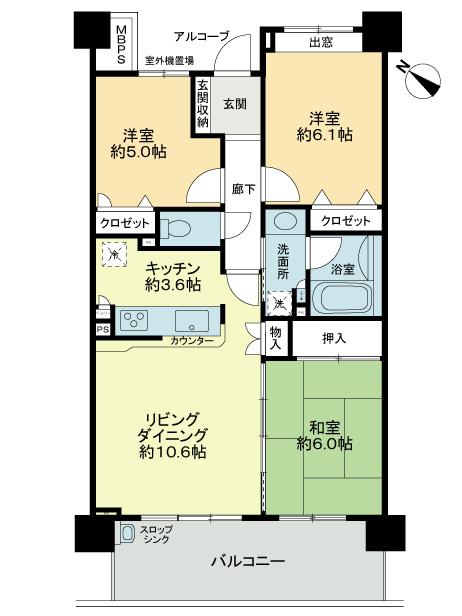 Floor plan. 3LDK, Price 24,800,000 yen, Occupied area 68.49 sq m , Balcony area 12.44 sq m