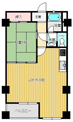 Floor plan. 1LDK, Price 8.88 million yen, Occupied area 46.98 sq m , Balcony area 3.24 sq m