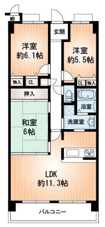 Floor plan. 3LDK, Price 22,800,000 yen, Footprint 70.8 sq m , Balcony area 9.6 sq m