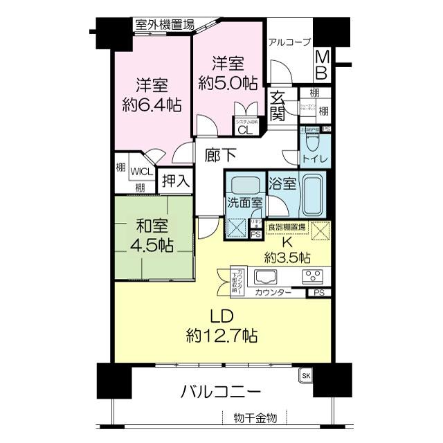 Floor plan. 3LDK, Price 28 million yen, Occupied area 72.23 sq m , Balcony area 13.3 sq m