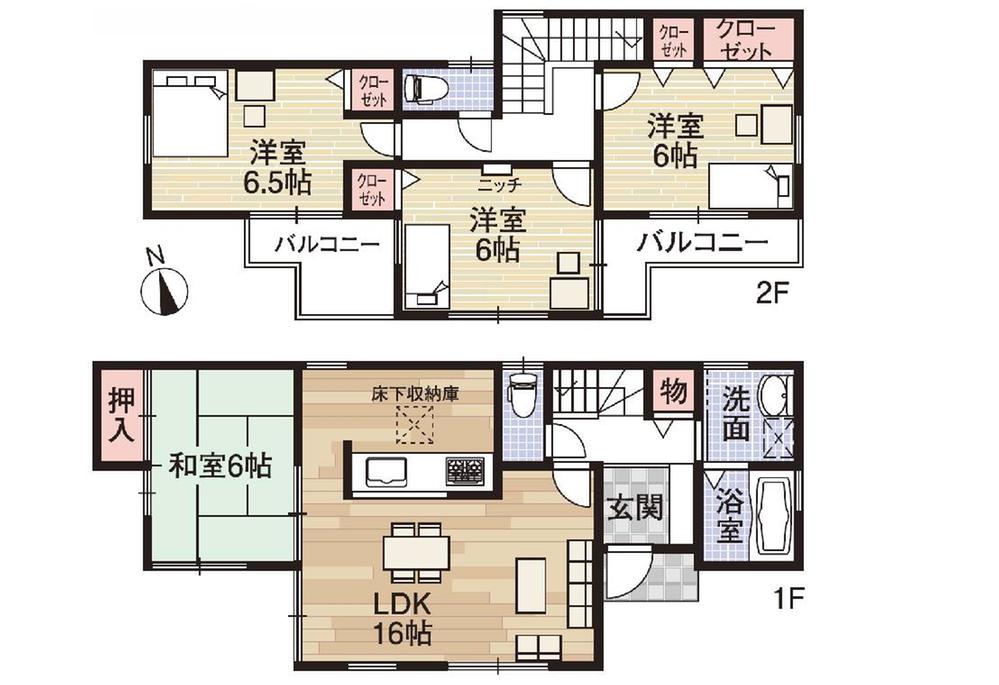 Floor plan. 35,800,000 yen, 4LDK, Land area 125.85 sq m , Sunny per building area 95.58 sq m ● southeast corner lot!