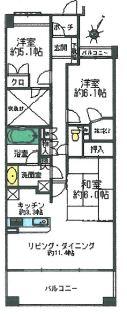 Floor plan. 3LDK, Price 17.5 million yen, Footprint 76.6 sq m , Balcony area 12.4 sq m