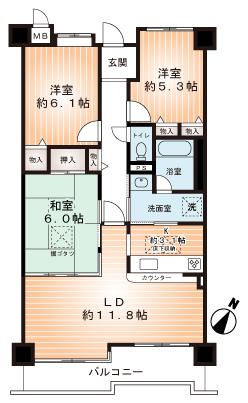 Floor plan. 3LDK, Price 16.8 million yen, Occupied area 71.52 sq m , Balcony area 9.15 sq m