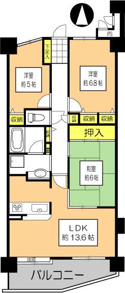 Floor plan. 3LDK, Price 27.3 million yen, Occupied area 71.51 sq m , Balcony area 9.49 sq m