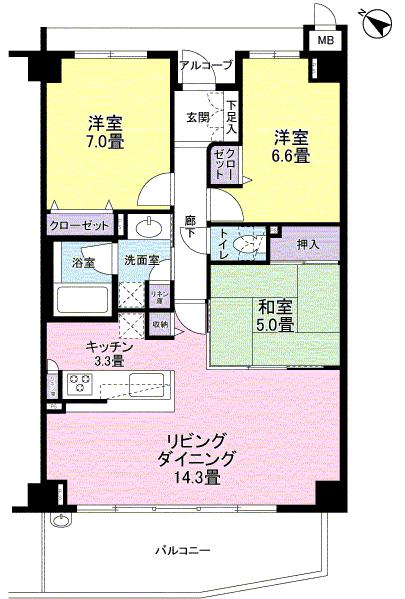 Floor plan. 3LDK, Price 28.8 million yen, Occupied area 76.55 sq m , Balcony area 12.65 sq m 76.55 sq m  3LD ・ K