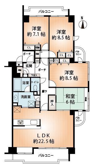 Floor plan. 4LDK, Price 33,800,000 yen, Footprint 119.37 sq m , Balcony area 23.45 sq m