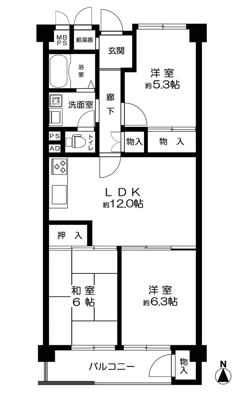Floor plan. 3LDK, Price 15.8 million yen, Occupied area 66.25 sq m , Balcony area 5.52 sq m