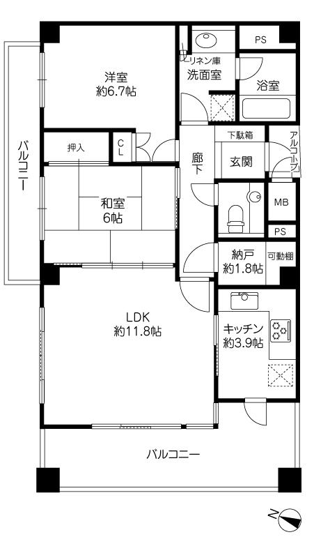 Floor plan. 2LDK, Price 22,800,000 yen, Occupied area 68.63 sq m , Balcony area 18.23 is the floor plan of sq m 2LDK!
