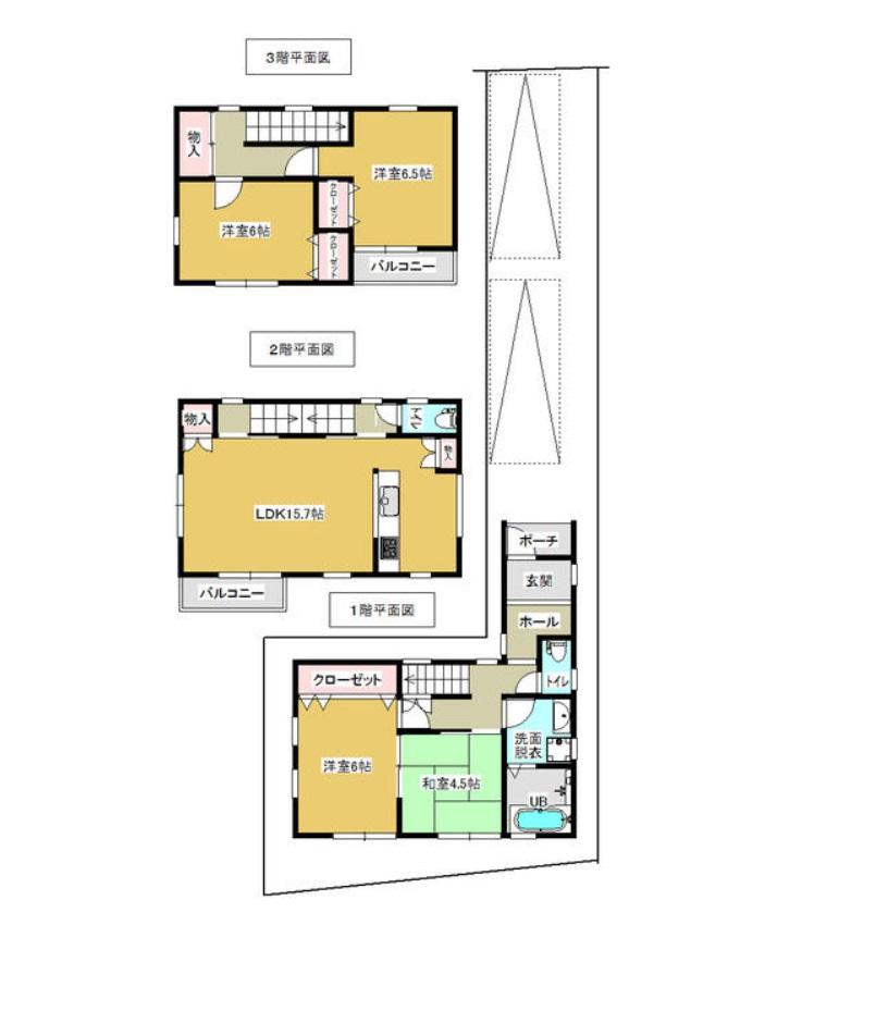 Floor plan. 37.5 million yen, 4LDK, Land area 98.5 sq m , Building area 99.63 sq m Kumano-cho 1-chome Newly built single-family 2013 December completion There is a river on the south side, Sunny