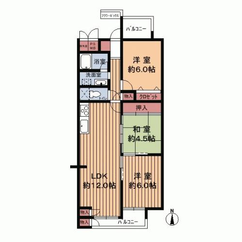 Floor plan. 3LDK, Price 10.8 million yen, Occupied area 75.57 sq m , Balcony area 8.29 sq m