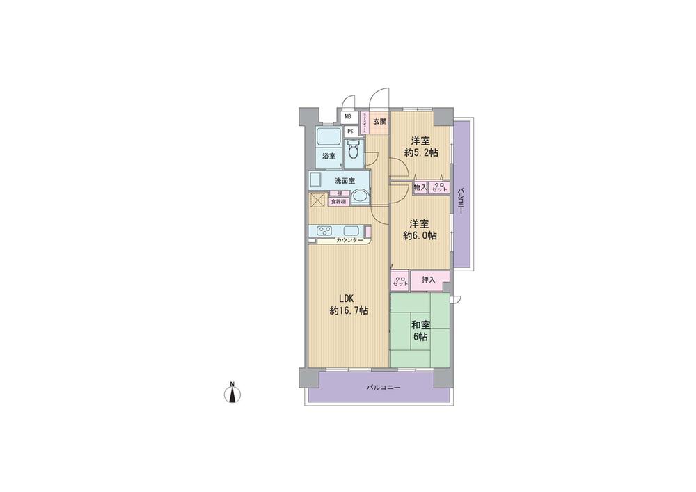 Floor plan. 3LDK, Price 22,800,000 yen, Occupied area 71.66 sq m , Balcony area 17.31 sq m