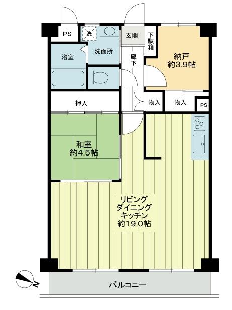 Floor plan. 1LDK + S (storeroom), Price 12.8 million yen, Footprint 63 sq m , Balcony area 6.3 sq m
