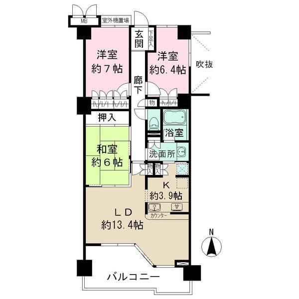 Floor plan. 3LDK, Price 21 million yen, Occupied area 83.79 sq m , Balcony area 13.28 sq m