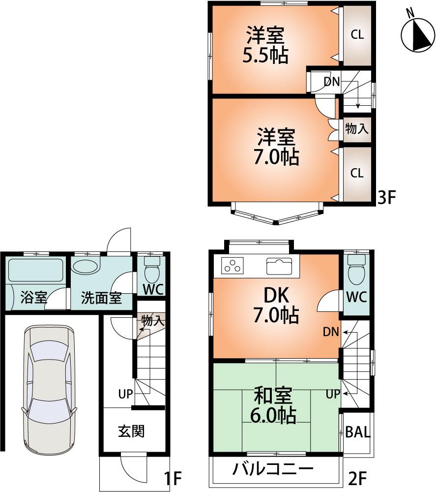 Floor plan. 15.9 million yen, 3DK, Land area 47.92 sq m , Building area 75.09 sq m