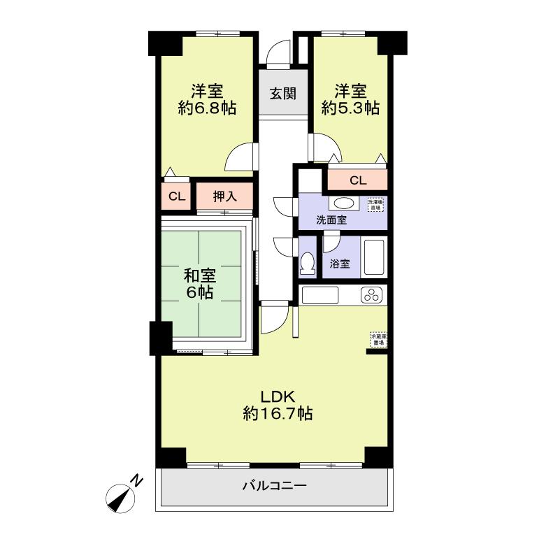 Floor plan. 3LDK, Price 22,200,000 yen, Occupied area 75.08 sq m , Balcony area 8.52 sq m
