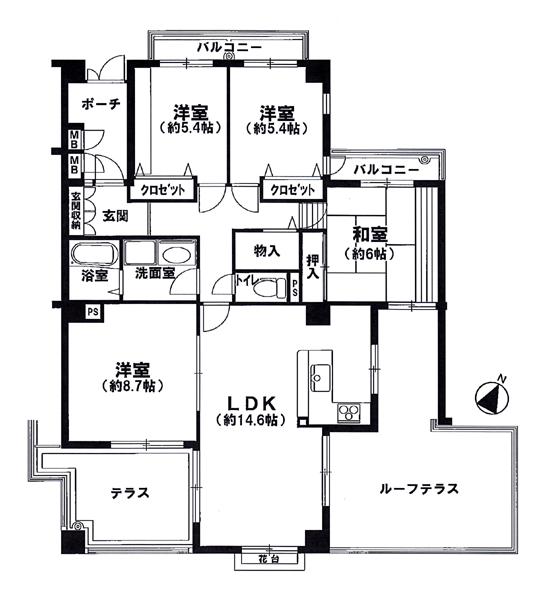 Floor plan. 4LDK, Price 23,900,000 yen, Occupied area 99.94 sq m , Balcony area 7.6 sq m