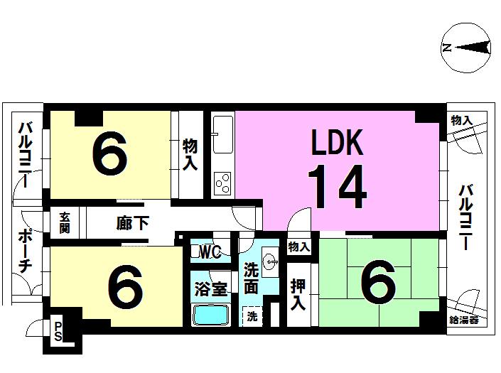 Floor plan. 3LDK, Price 22,900,000 yen, Occupied area 77.28 sq m , Balcony area 9.89 sq m