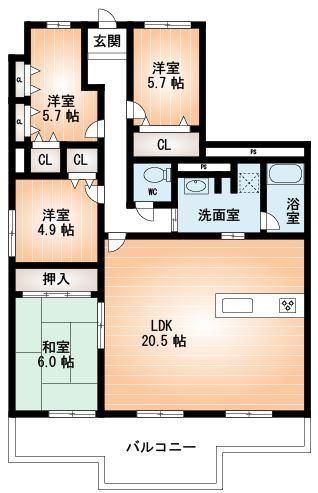 Floor plan. 4LDK, Price 17.8 million yen, Occupied area 95.37 sq m , Balcony area 10.17 sq m