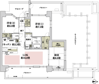 Floor: 3LDK, occupied area: 76.19 sq m, Price: 44.8 million yen