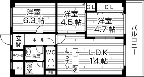 Floor plan. 3LDK, Price 13.8 million yen, Occupied area 68.85 sq m , Balcony area 7.74 sq m