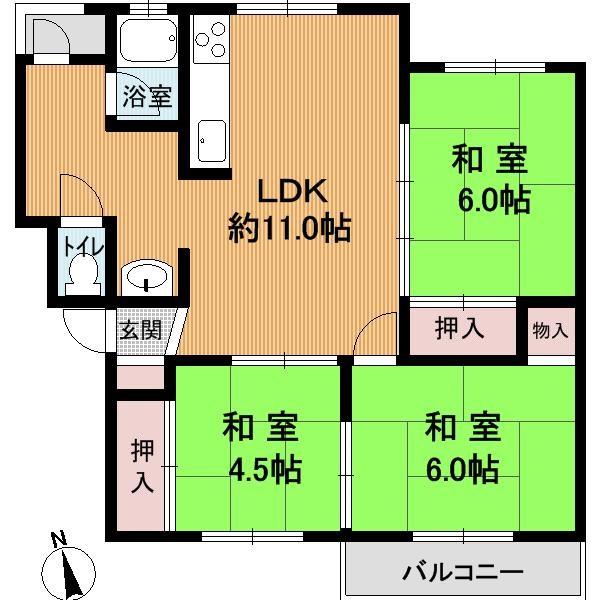Floor plan. 3LDK, Price 18 million yen, Occupied area 61.65 sq m , Balcony area 5.1 sq m