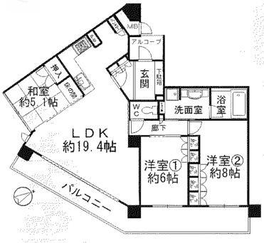 Floor plan. 3LDK, Price 33,800,000 yen, Occupied area 86.89 sq m , Balcony area 22.09 sq m