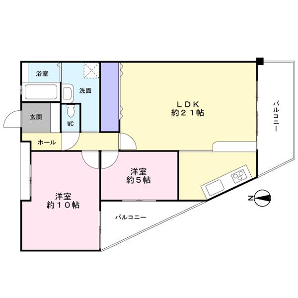 Floor plan. 2LDK, Price 14.8 million yen, Footprint 85.4 sq m , Balcony area 15.24 sq m