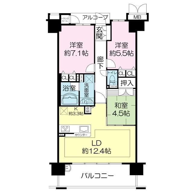Floor plan. 3LDK, Price 24.5 million yen, Occupied area 71.52 sq m , Balcony area 11.97 sq m