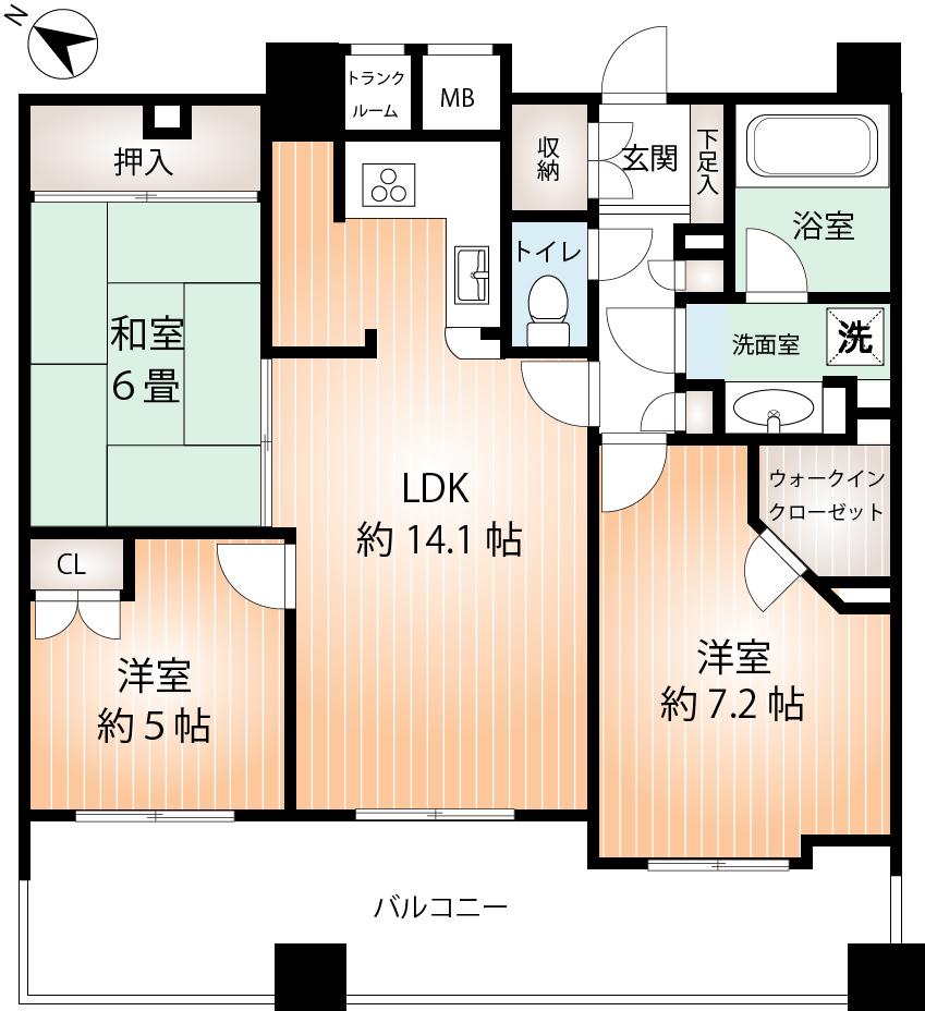 Floor plan. 3LDK, Price 19,800,000 yen, Footprint 72.7 sq m , Balcony area 18.14 sq m
