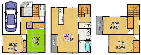 Floor plan. 29,800,000 yen, 3LDK, Land area 87.16 sq m , Building area 103.68 sq m whole room with storage space, Three-story ・ Residence of 4LDK