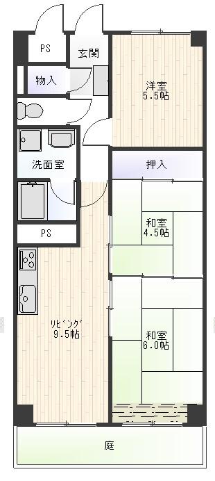 Floor plan. 3DK, Price 8.8 million yen, Occupied area 61.49 sq m