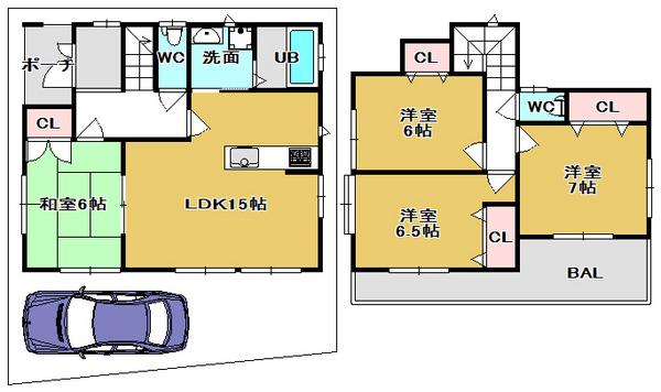 Floor plan. 35,800,000 yen, 4LDK, Land area 110.5 sq m , Building area 96.26 sq m to use easy-wide balcony ☆