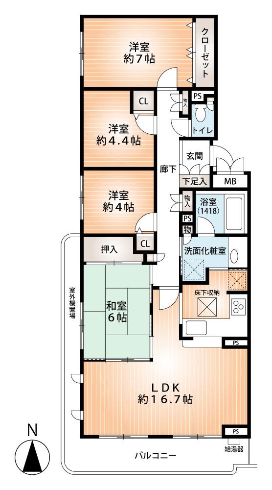 Floor plan. 4LDK, Price 23,900,000 yen, Occupied area 86.46 sq m , Balcony area 12.89 sq m
