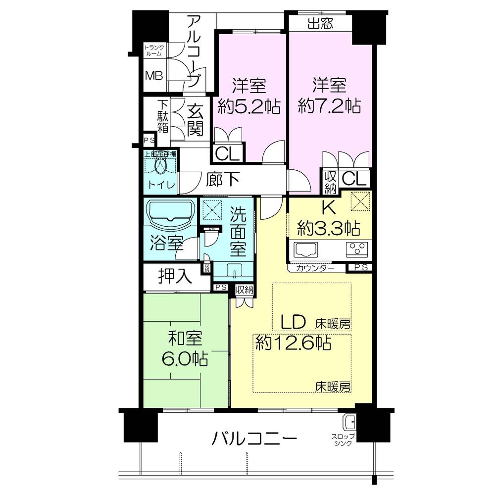 Floor plan. 3LDK, Price 37,800,000 yen, Occupied area 76.32 sq m , Balcony area 14 sq m
