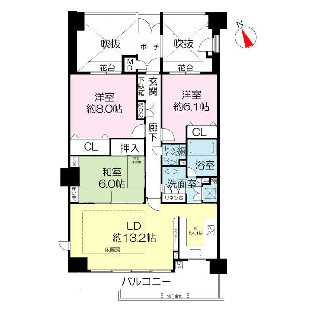 Floor plan. 3LDK, Price 29,800,000 yen, Occupied area 83.83 sq m , Balcony area 10.78 sq m