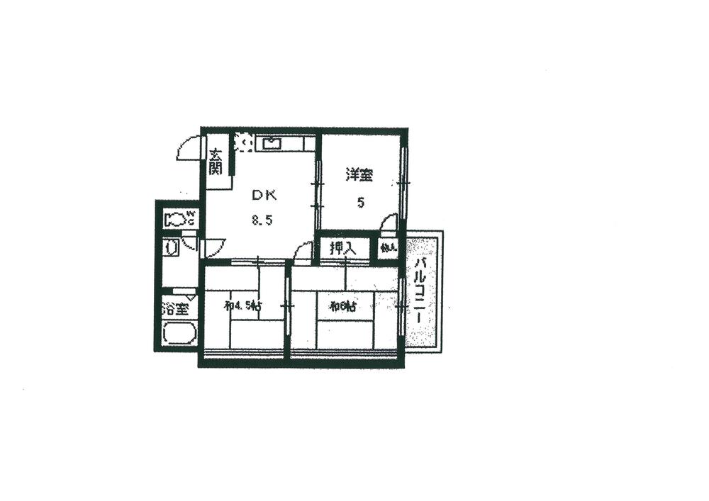 Floor plan. 3DK, Price 5.2 million yen, Occupied area 45.44 sq m , Balcony area 3.5 sq m