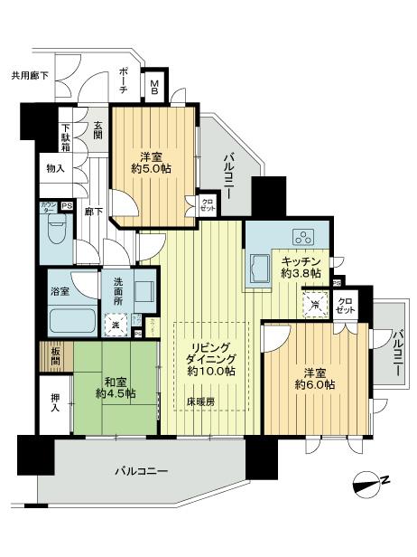Floor plan. 3LDK, Price 26,800,000 yen, Occupied area 67.44 sq m , Balcony area 16.12 sq m