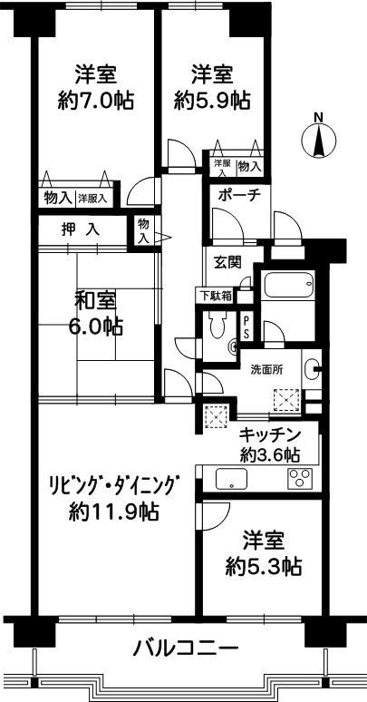 Floor plan. 4LDK, Price 25,800,000 yen, Occupied area 89.08 sq m , Balcony area 12.2 sq m
