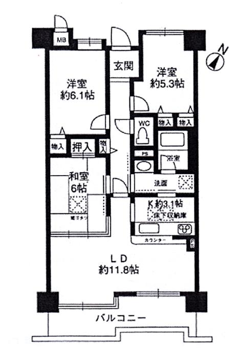 Floor plan. 3LDK, Price 16.8 million yen, Occupied area 71.52 sq m , Balcony area 9.15 sq m