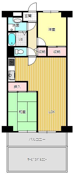 Floor plan. 2LDK, Price 12.9 million yen, Footprint 61.6 sq m , Balcony area 7.84 sq m