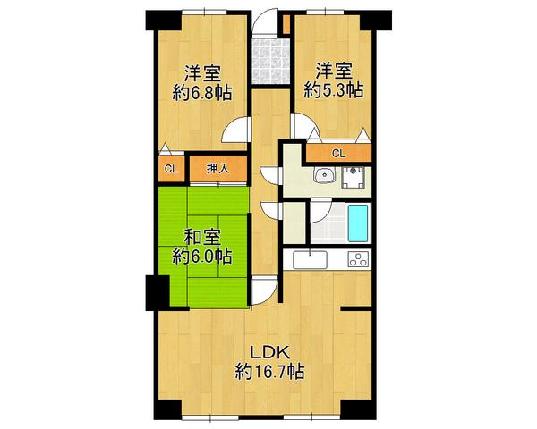 Floor plan. 3LDK, Price 22.1 million yen, Occupied area 75.08 sq m , Spacious living space on the balcony area 8.52 sq m whole room with storage space