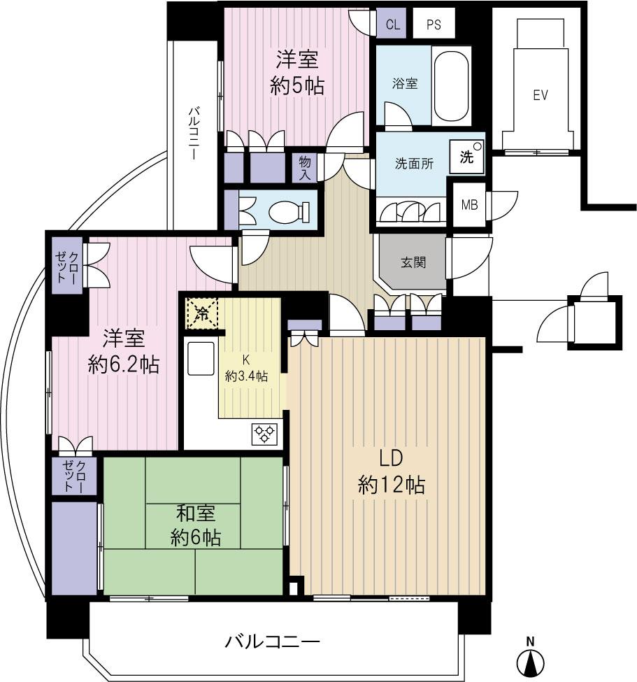 Floor plan. 3LDK, Price 28.8 million yen, Occupied area 77.82 sq m , Balcony area 19.05 sq m