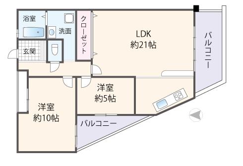 Floor plan. 2LDK, Price 15.8 million yen, Footprint 85.4 sq m , Balcony area 15.42 sq m