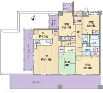 Floor plan. 4LDK, Price 24,800,000 yen, Occupied area 91.56 sq m , Balcony area 34 sq m