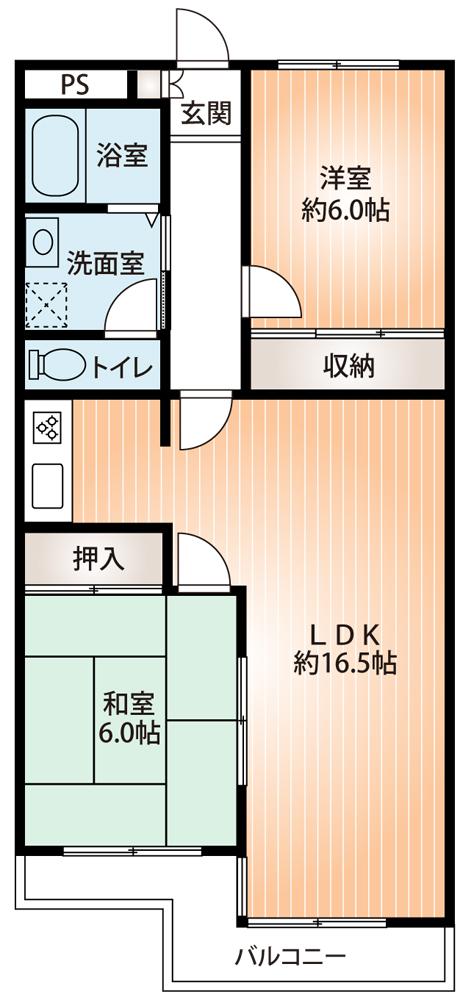 Floor plan. 2LDK, Price 18.5 million yen, Occupied area 64.37 sq m , Balcony area 5.88 sq m