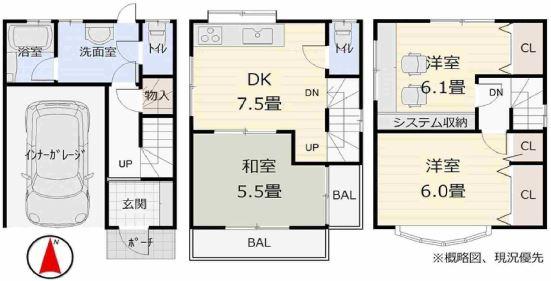 Floor plan. 15.9 million yen, 3DK, Land area 47.92 sq m , Building area 75.09 sq m
