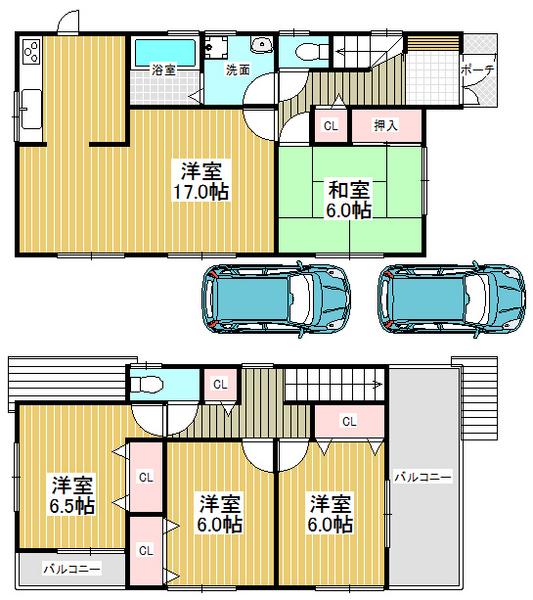 Floor plan. 20.8 million yen, 4LDK, Land area 164.98 sq m , Spacious living space in the building area 98.98 sq m convenient parking with space
